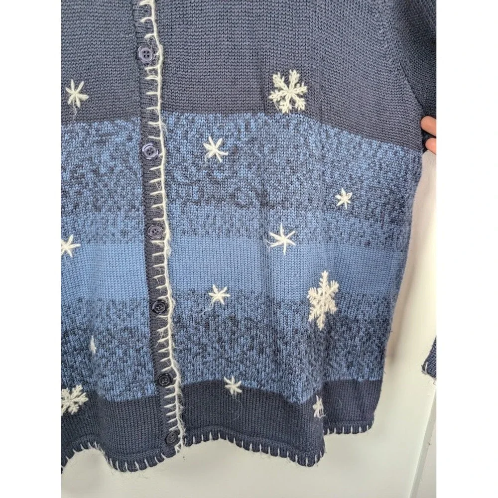 CJ Banks Cardigan Sweater Size 3X Hand Embroidered Winter Snowflakes Cottagecore